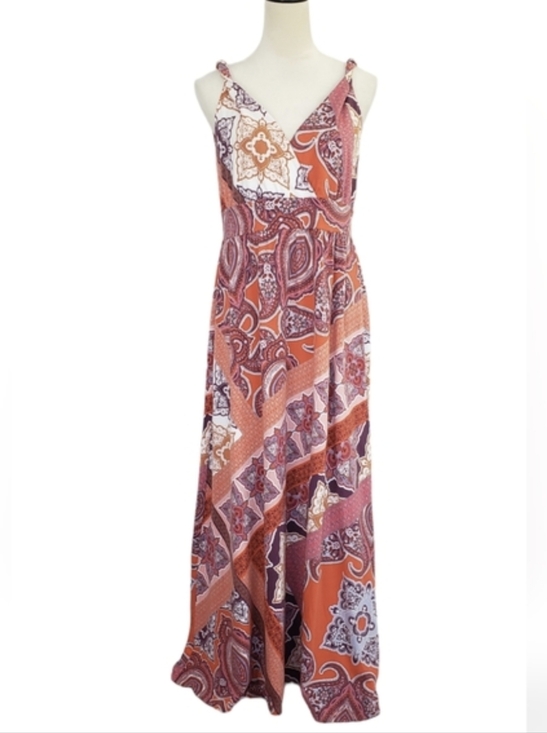 Garnet Hill Dresses & Skirts - Garnet Hill Boho Paisley Maxi Dress Surplice Neck Scarf Print Sz M Festival